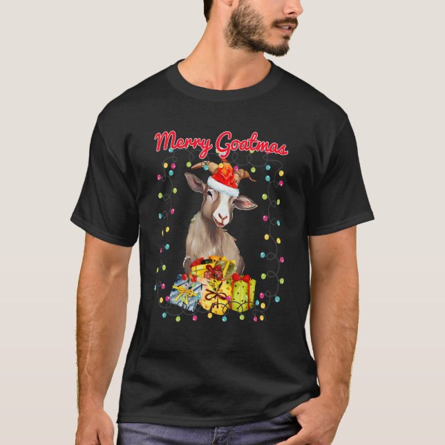 T-shirt Christmas Goat Wreathed in Holiday Lights(C) (Devant)