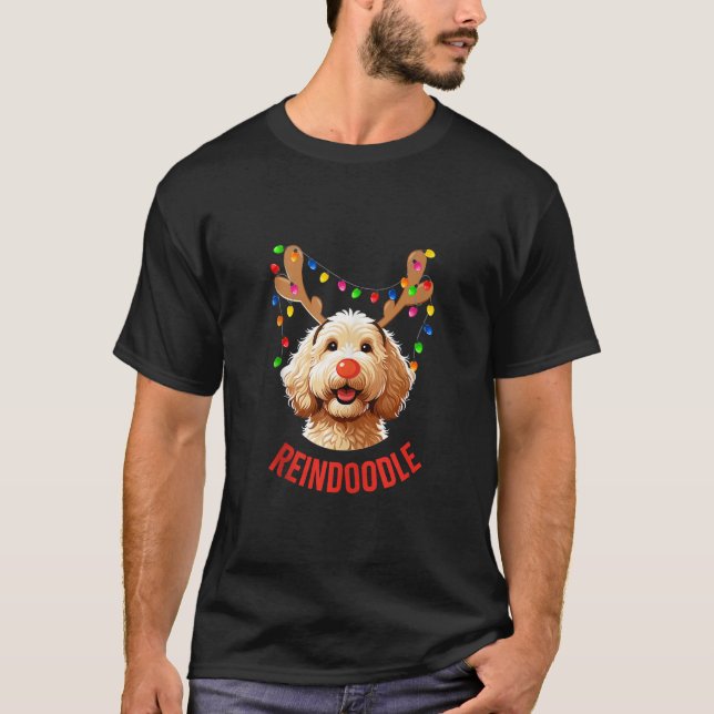 T-shirt Christmas Goldendoodle Reindeer Doodle Dog Reindoo (Devant)