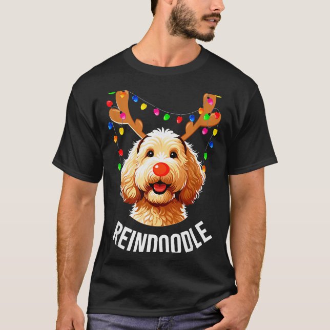 T-shirt Christmas Goldendoodle Reindeer Doodle Dog Reindoo (Devant)