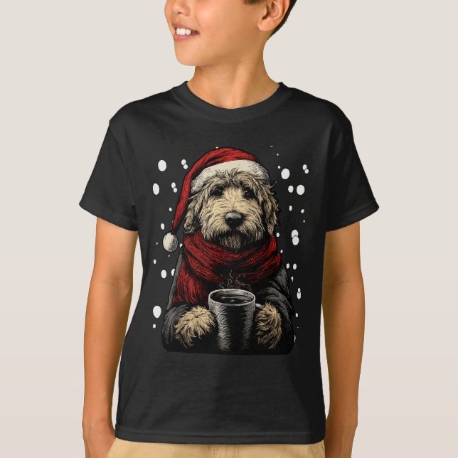 T-shirt Christmas Goldendoodle Santa Hat Coffee Lover Funn (Devant)