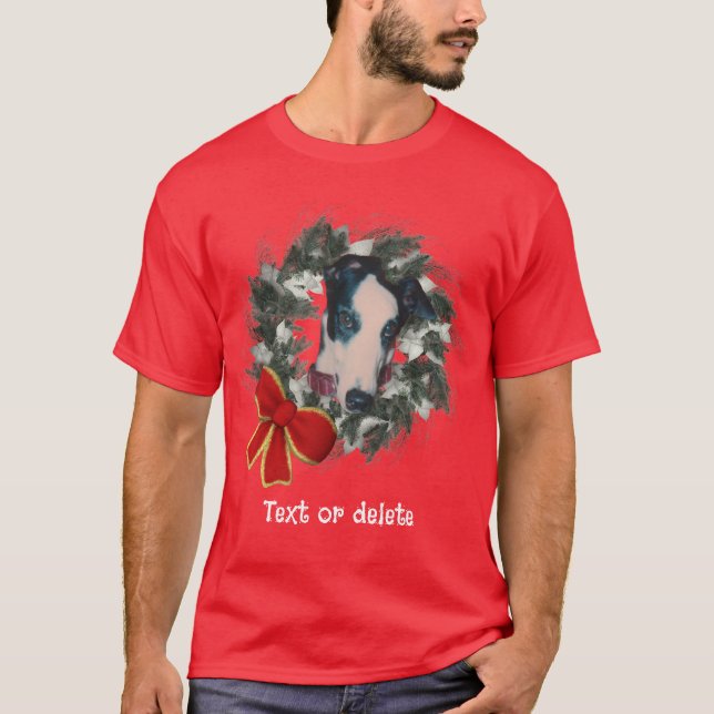 T-shirt Christmas Greyhound Wreath Personalized (Devant)