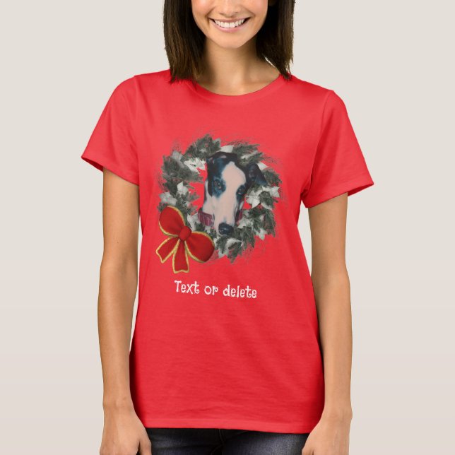 T-shirt Christmas Greyhound Wreath Personalized (Devant)