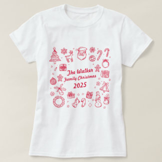 T-shirt Christmas Hand Drawn Doodles Custom Family