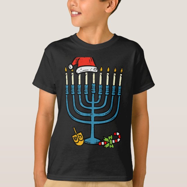 T-shirt Christmas Hat Menorah Jew Hanukkah Chanukah Men Wo (Devant)