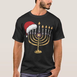 T-shirt Christmas Hat Menorah Jew Hanukkah Chanukah Men Wo