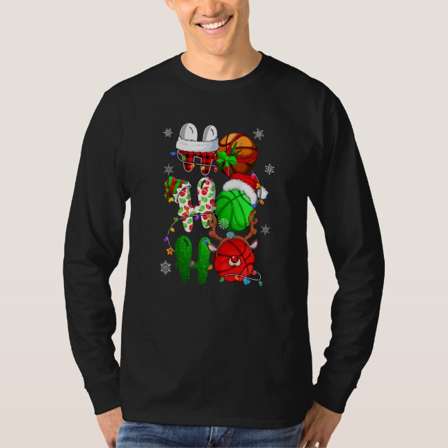 T-shirt Christmas Ho Ho Ho Basketball  Santa Reindeer Elf  (Devant)