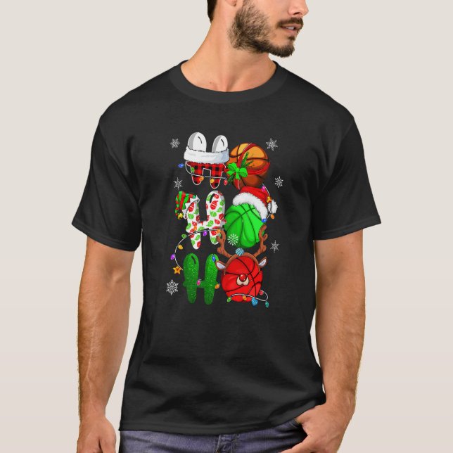 T-shirt Christmas Ho Ho Ho Basketball  Santa Reindeer Elf  (Devant)