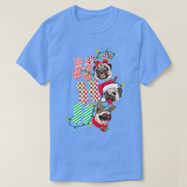 T-shirt Christmas Ho Ho Ho Pug Dog Lover Funny Happy Holid (Design devant)