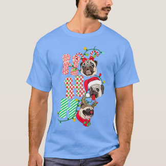 T-shirt Christmas Ho Ho Ho Pug Dog Lover Funny Happy Holid
