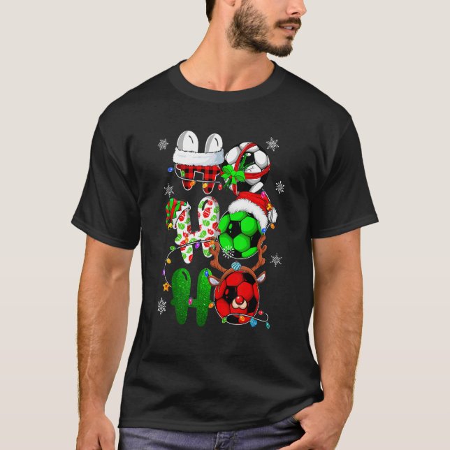 T-shirt Christmas Ho Ho Ho Soccer  Santa Reindeer Elf Xmas (Devant)