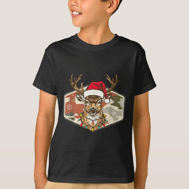 T-shirt Christmas Holiday Camo Hunting Reindeer Deer Xmas  (Devant)