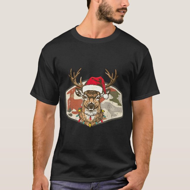 T-shirt Christmas Holiday Camo Hunting Reindeer Deer Xmas  (Devant)