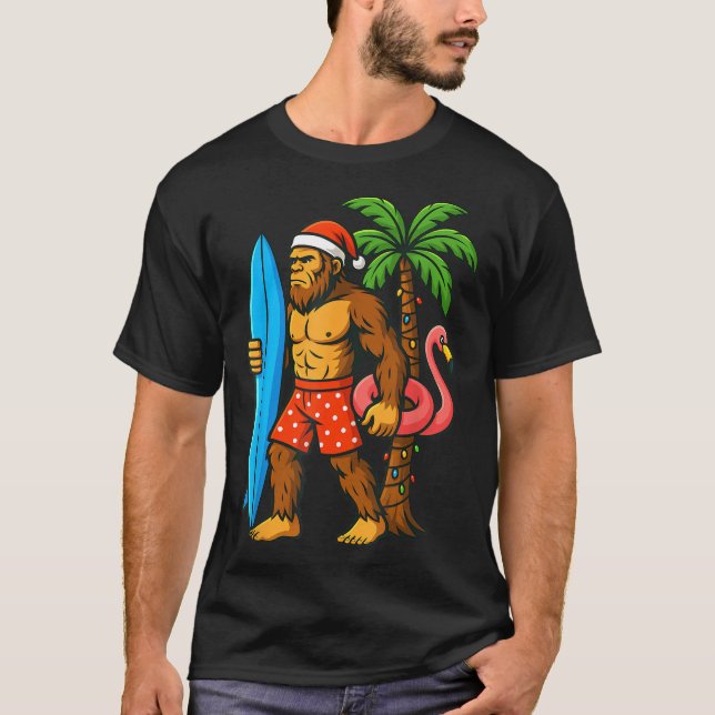 T-shirt Christmas In July Bigfoot Hawaiian Xmas Palm Tree  (Devant)