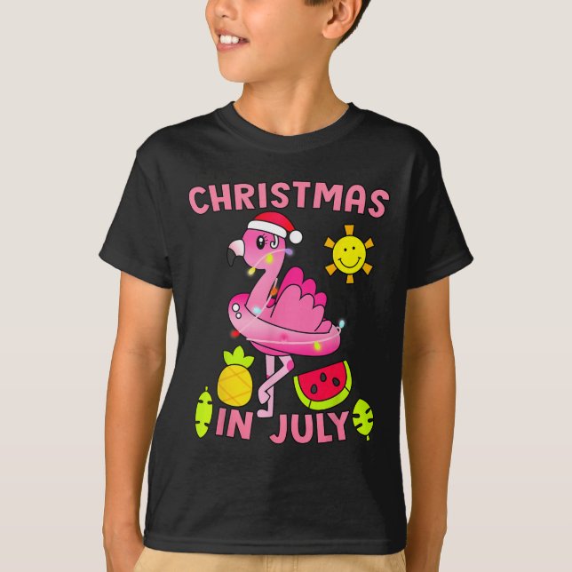 T-shirt Christmas In July Flamingo Beach Summer Christmas  (Devant)