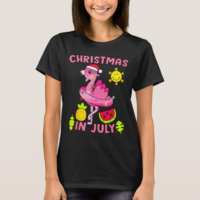 T-shirt Christmas In July Flamingo Beach Summer Christmas  (Devant)