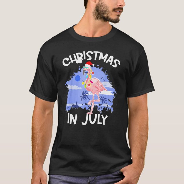 T-shirt Christmas In July  Flamingo Vacation Summer Beach  (Devant)