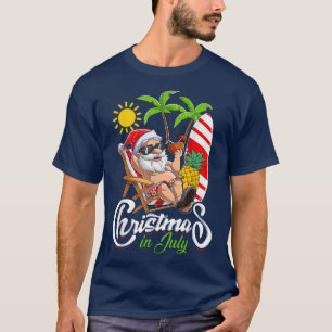 T-shirt Christmas In July Funny Santa Surfing Summer Beach