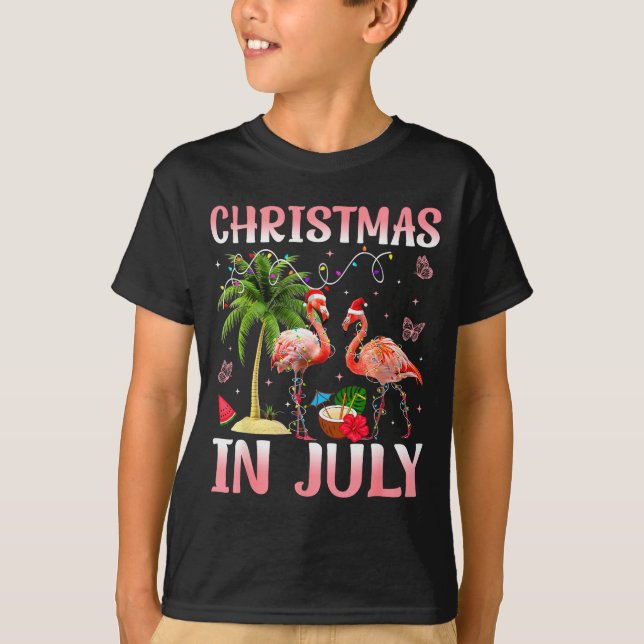 T-shirt Christmas In July Nk Flamingo Santa Hat Christmas  (Devant)