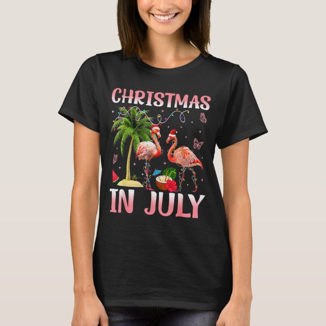 T-shirt Christmas In July Nk Flamingo Santa Hat Christmas  (Devant)