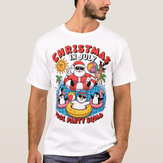 T-shirt Christmas in July Pool Party Squad Funny Santa Pen