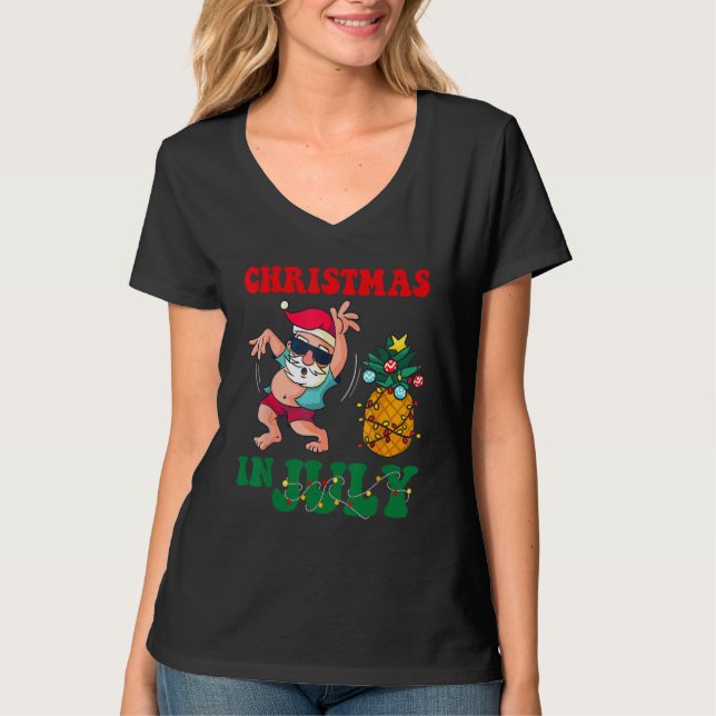 T-shirt Christmas in July Santa Claus Dancing Xmas Summer  (Devant)