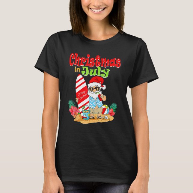 T-shirt Christmas In July  Santa Claus Summer Vacation Bea (Devant)