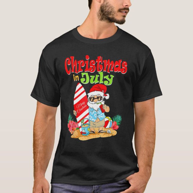 T-shirt Christmas In July  Santa Claus Summer Vacation Bea (Devant)