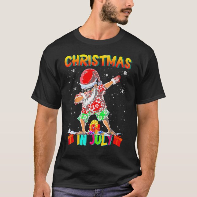 T-shirt Christmas In July  Santa Dabbing Summer Santa Surf (Devant)