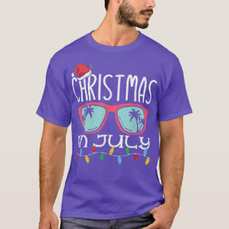 T-shirt Christmas In July Santa Hat Sunglasses Summer Beac