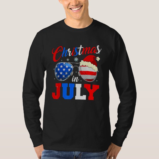 T-shirt Christmas In July Santa Hat Sunglasses Summer Cele (Devant)