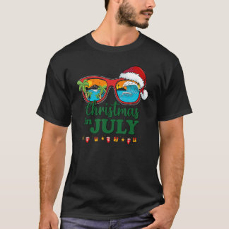 T-shirt Christmas in July Santa Hat Sunglasses Summer Vaca