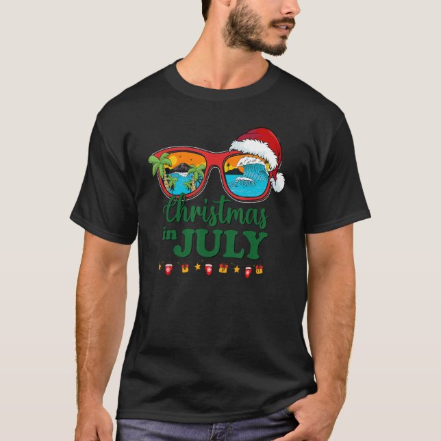T-shirt Christmas in July Santa Hat Sunglasses Summer Vaca (Devant)