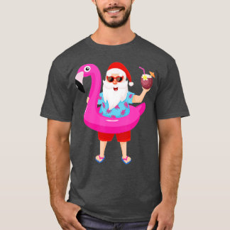 T-shirt Christmas in July Santa hawaii Sunglasses Flamingo