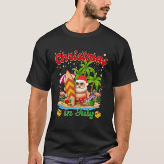 T-shirt Christmas In July Santa Hawaiian Summer Surf Surfi