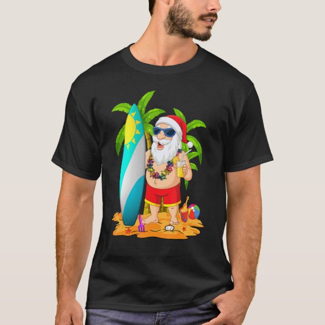 T-shirt Christmas In July Santa Hawaiian Summer Surf Surfi (Devant)