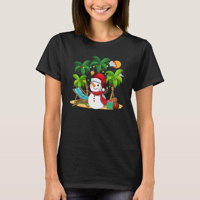T-shirt Christmas In July Snowman On Palm Tree Tropical Be (Devant)