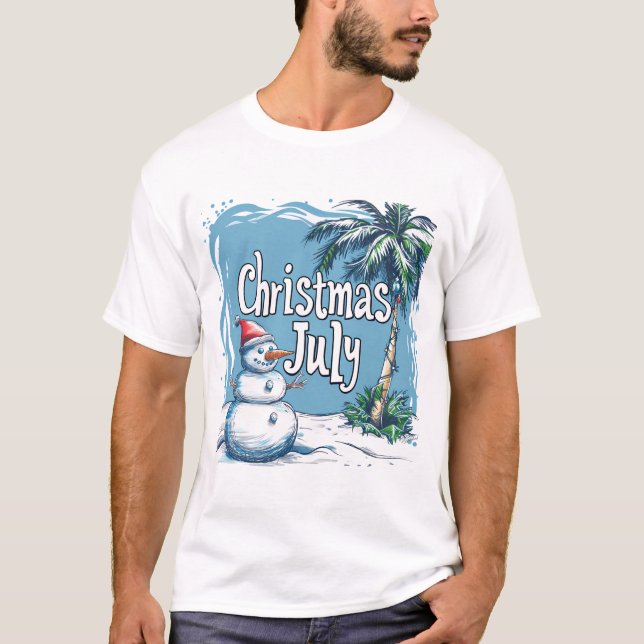 T-shirt Christmas in July Snowman & Palm Tree Design (Devant)