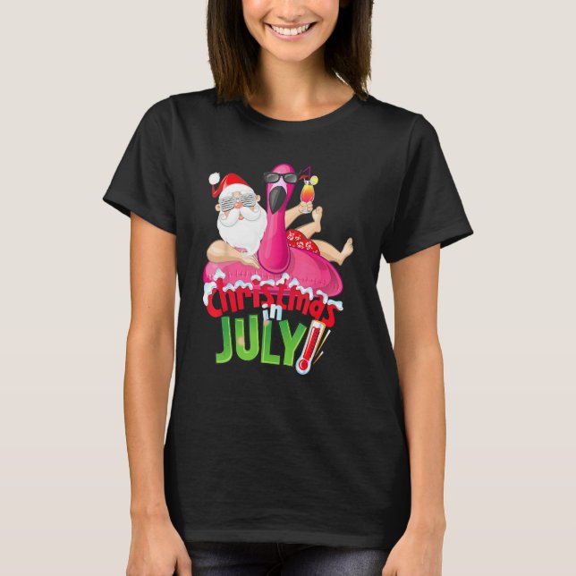 T-shirt Christmas In July  Summer Flamingo Float Xmas 1 (Devant)