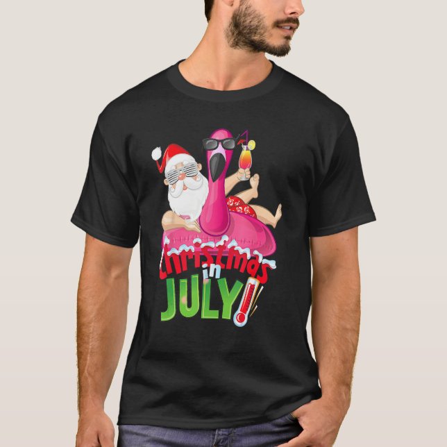 T-shirt Christmas In July  Summer Flamingo Float Xmas 1 (Devant)