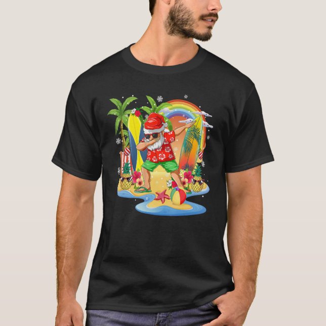 T-shirt Christmas in July  Summer Santa Beach Hawaii Surf (Devant)
