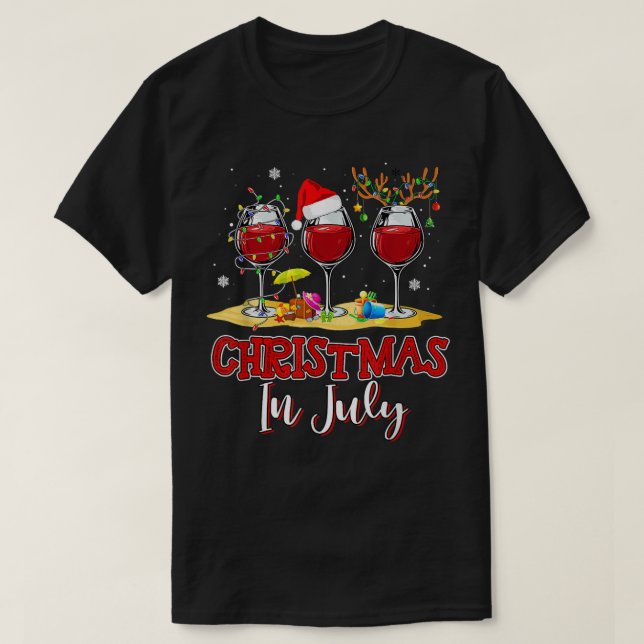 T-shirt Christmas in July Three Glass Of Red Wine Summer 2 (Design devant)