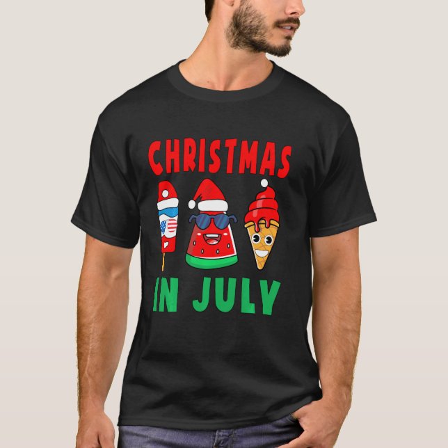 T-shirt Christmas in July Watermelon Ice Pops Xmas Santa H (Devant)