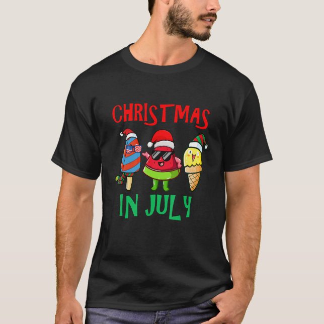 T-shirt Christmas in July Watermelon Ice Pops Xmas Santa H (Devant)