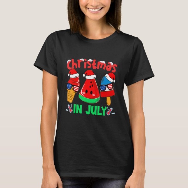 T-shirt Christmas in July Watermelon Ice Pops Xmas Santa H (Devant)