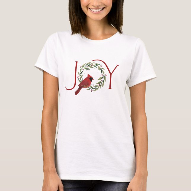 T-shirt Christmas JOY Cardinal in Wreath  (Devant)