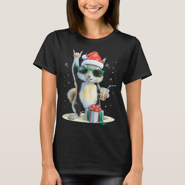 T-shirt Christmas Kawaii Squirrel Bubble Tea Boba Squirrel (Devant)