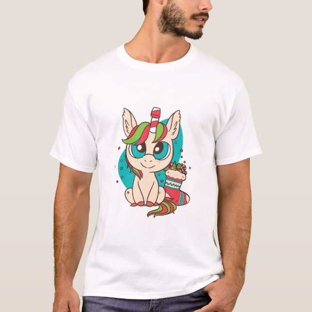 T-shirt Christmas Kawaii Unicorn (Devant)