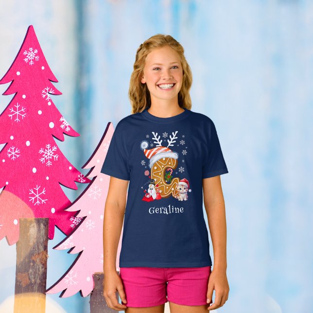 T-shirt Christmas Kitten Gingerbread Nom Lettre G Girl (Créateur téléchargé)