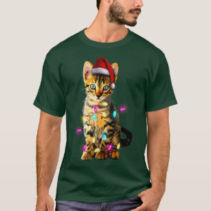 T-shirt Christmas Kitten Xmas Cat Tree Santa Hat Christmas