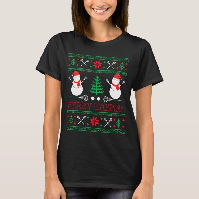 T-shirt Christmas Lacrosse Lax Player Ugly Christmas Xmas  (Devant)